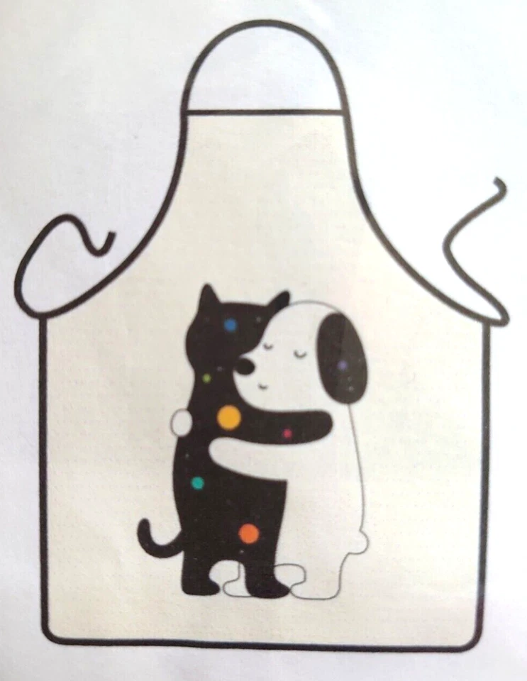 Adult Apron - Cat Hugging Dog Design - Polyester 80cm x 60cms - Imagem 1 de 1