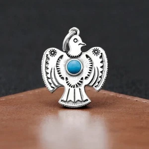Thunderbird w/ Turquoise .925 Sterling Silver South-Western Pendant Jewelry - Picture 1 of 6