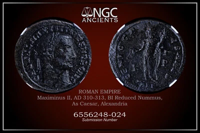 MAXIMINUS II ANCIENT COIN ROMAN As CESAR. ALEXANDRIA NGC VF. AD 310-313. A1220 - Image 1 of 4