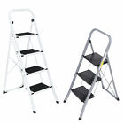 3/4 Step Ladder Folding Steel Step Stool Anti-slip 300Lbs Capacity Silver Black