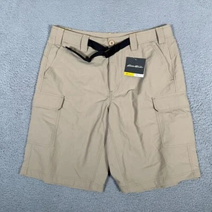 Eddie Bauer Shorts Mens 36 (Fit 35) Tan Travex Freeshade Cargo Belted Hiking 11" - Picture 1 of 10