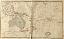 1886 Map Oceania Early Discoveries original engraved, colour Large Antique