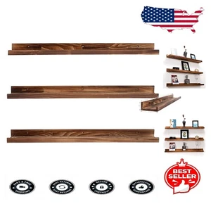 Versatile 36-inch Floating Wall Shelf Set - Rustic Carbonized Black for Any Room - Picture 1 of 8