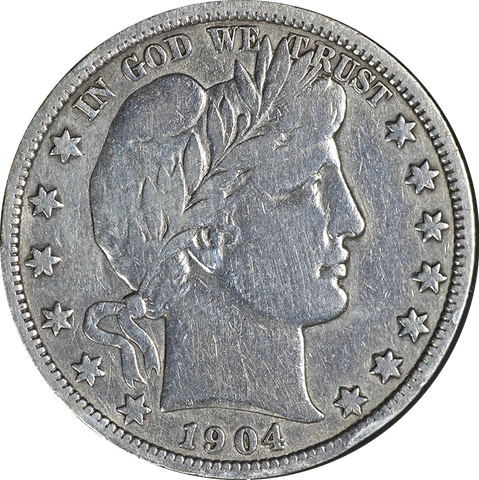 1904-S Barber Half Dollar F/VF Details Key Date Decent Eye Appeal Cover