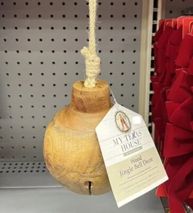 My Texas House 6 Zoll Holz Jingle Bell Weihnachten hängende Dekoration natürlich HEUTE VERSAND - Bild 1 von 2