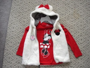 Disney Junion Minnie Faux Fur White Jacket & Red Minnie Shirt Size 5 NWT - Picture 1 of 3