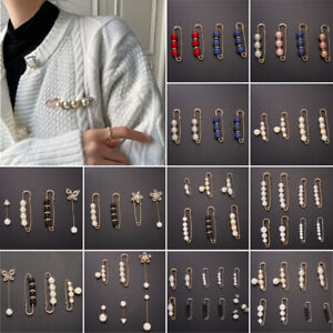 4-12pcs Charm Crystal Pearl Clothes Pins Brooch Set Women Pants Buckle Jewellery