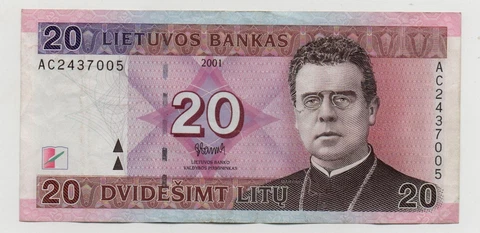 LITHUANIA 20 LITU 2001 PICK 66 LOOK SCANS Cover
