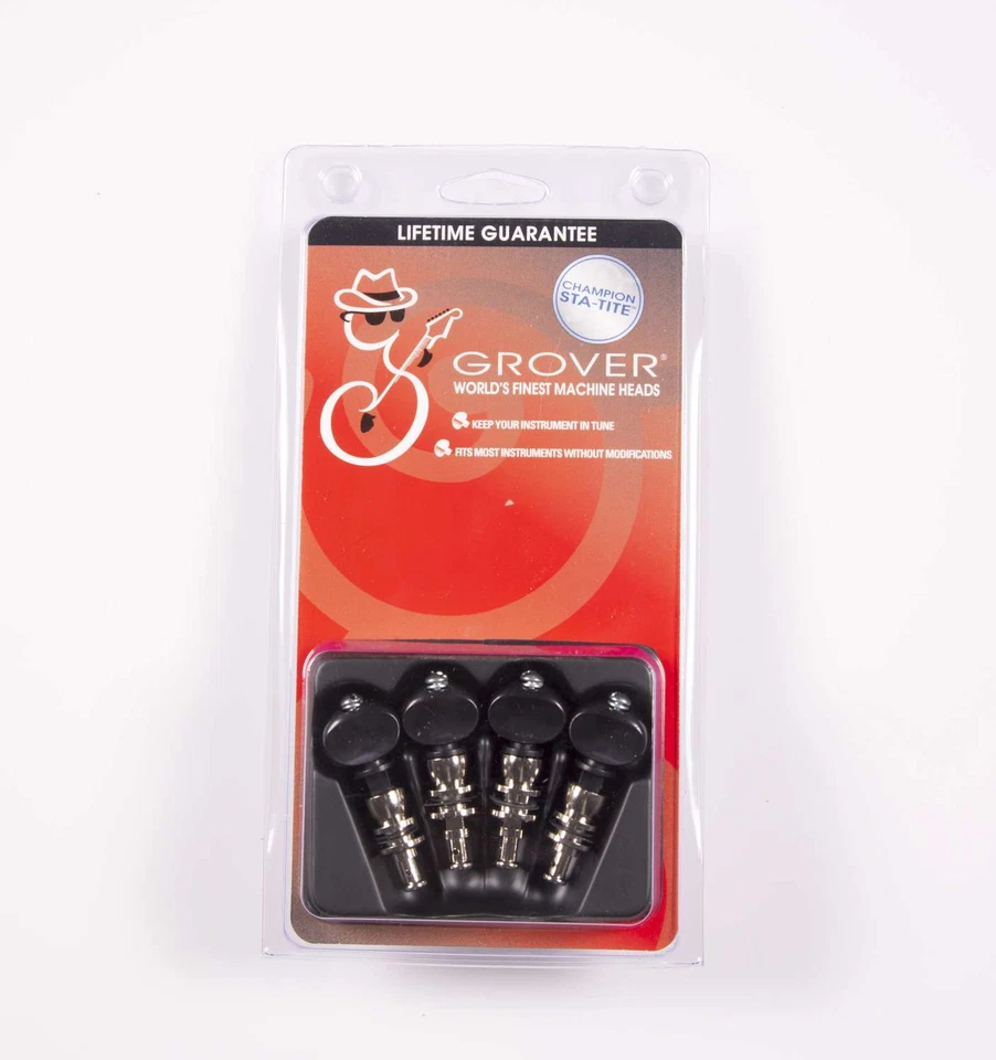 Genuine Grover Champion Banjo Pegs Nickel, Black Buttons, set of 4 - Image 1 of 1
