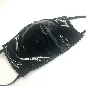 Black PVC Wet Look Face Mask Shiny Latex Cyber Goth Cosplay Costume Shield Mens - Picture 1 of 8