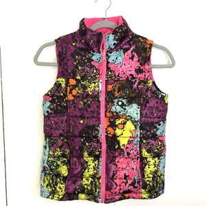 Nike Vest Kids Small Puffer Reversible Fleece Colorblock Pink Abstract Splatter - Picture 1 of 14