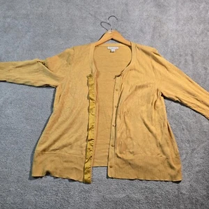 Coldwater Creek Cardigan Women 1X Yellow Silk Cotton Knit Hidden Button Mustard - Picture 1 of 10