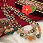 Indian Bollywood Kundan Gold Plated Pearls Multirow Bridal Jewelry Necklace Set