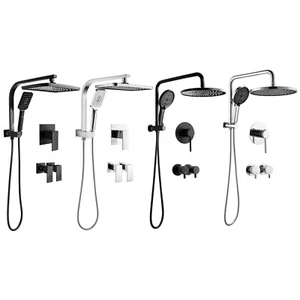 ACA Shower Head Set 10'' Round/12" Rectangle Black/Chrome Gooseneck /Mixer Taps - Picture 1 of 84