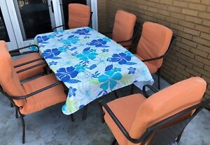 Outdoor Pool Lawn Patio Chair Cushion Covers. Orange Linen Fabric For 6 chairs
