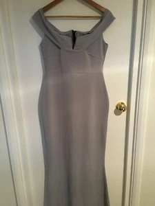MISSGUIDED BALL GOWN FISH TAIL PROM DRESS ICE GREY PURPLE OFF SHOULDER UK 12 - Picture 1 of 8