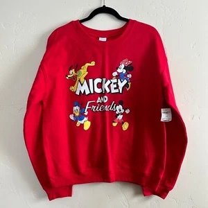 Disney Mickey and Friends crewneck sweatshirt red junior size L 11-13 - Picture 1 of 8