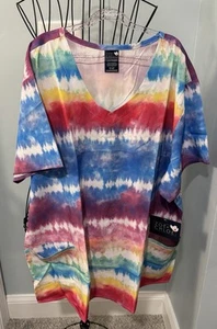 New Zoe + Chloe 2X 2XL Women’s scrub top V neck “Chasing Rainbows” Tie Dye look - Picture 1 of 13