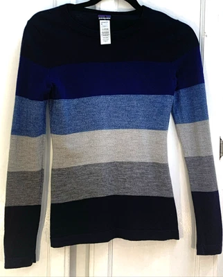 Patagonia Womens Small  Merino Wool Lightweight Sweater Crew Neck Blue Striped - Image 1 of 4