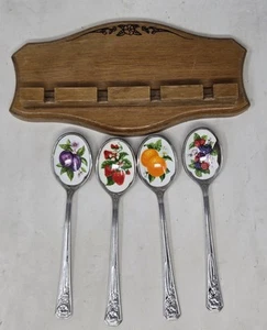 Set of 4 Vintage Fruits Silver Plated on Stainless Steel tea sugar Spoons Japan - Picture 1 of 2