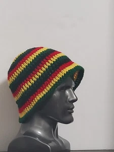 Ganchillo Rastafari Cubo Sombrero Festival Boho Hippie Chic Hecho a Mano - Imagen 1 de 14