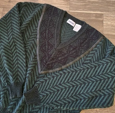 Suéter Verde Puritano De Colección Para Hombres Grande Cuello en V Geométrico Cosby Golf Raro Foto 1 de 4