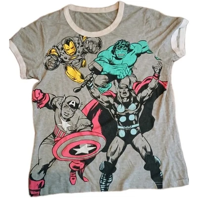 Marvel Avengers Graphic T-shirt Top Women's Large Gray Solid Short Sleeve Retro - Image 1 of 4