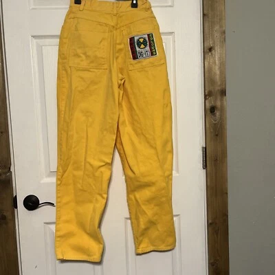 Vintage 90s Cross Colours Hip Hop Yellow Baggy Denim Jeans Dig-It Size 7/8 - Image 1 of 4