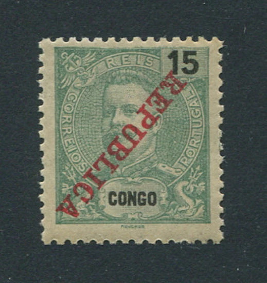 Portuguese Congo (Angola) 1911 D. Carlos 15r MH ERROR INVERTED OVERPRINT, FVF - Image 1 of 1