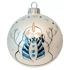 KREBS GLAS LAUSCHA" Eine Weihnachtskugel aus Glas Satin-Weiß Ø 8 cm Schneemann - Bild 1 von 1