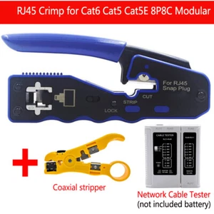 RJ45 Crimp Tool All-in-one Crimping Stripper Cutter for Pass Through Connectors - Afbeelding 1 van 12