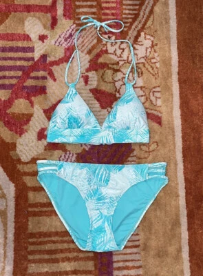 Top de bikini halter Swim Systems Lovebirds + parte inferior triple amenaza palmeras junto al mar M Foto 1 de 4