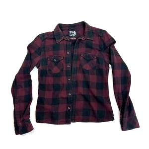 TNA Aritzia Women's S Classic Fit Red & Black Plaid Flannel Shirt Button Down - Picture 1 of 10
