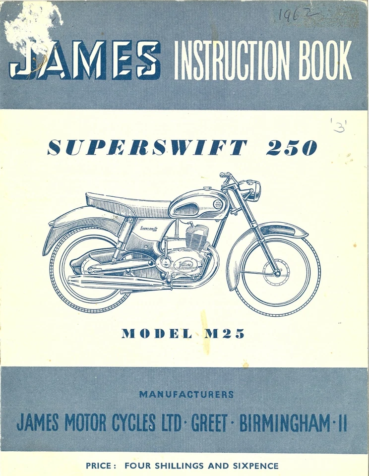 James Motorcycle Superswift 250 Model M25 1962-63 Operators Instruction Manual - Image 1 of 1