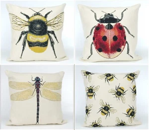 Tapestry Cushion Covers The Bug Collection Bee lady Bird Dragon Fly 17in x 17in - Picture 1 of 9