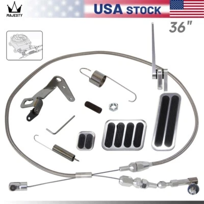 Aluminum Gas Pedal w/Brake +Clutch Pad & 36" Throttle Cable Bracket Spring Kit - Image 1 of 4