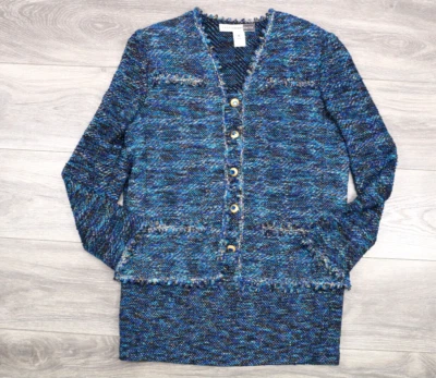 Conjunto de traje chaqueta y falda azul vintage Castleberry Knits para mujer talla 6 Foto 1 de 4
