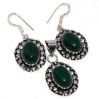 Green Onyx Ethnic Handmade Gemstone Pendant Earrings Set Jewelry 1.6|1.6" Jw