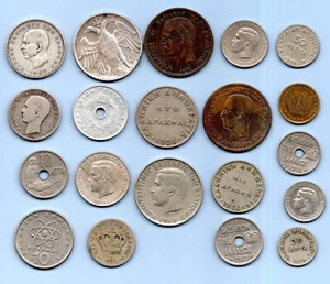 20 DIFFERENT GREEK COINS 1869 - 1973 INCLUDING SOME SILVER. GREECE JOB LOT. - Picture 1 of 2