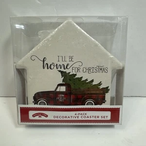 Christmas Decorative Coaster Set 4 Pack I'll Be Home For Christmas 2021 - Picture 1 of 6