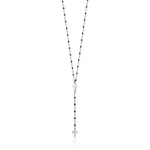 Collana Donna Luca Barra In Acciaio Con Croce E Inserti In Smalto Nero CK1833 - Foto 1 di 3