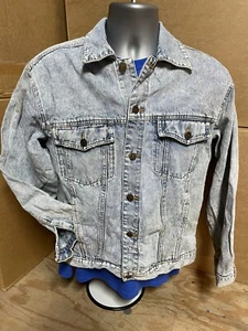 Acid Wash Jean Jacket Aviation USA Team Womens Size Medium Vintage Distressed - Picture 1 of 11