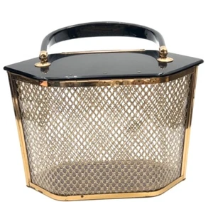VTG MAJESTIC BOX PURSE. Black Lucite. Lucite Encased Gold Net PRISTINE SIGNED - Picture 1 of 9