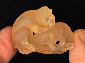 Brazilian Orange Opal 2 Monkeys Making Love Carving / Collectible: Hand Made - Picture 1 of 4