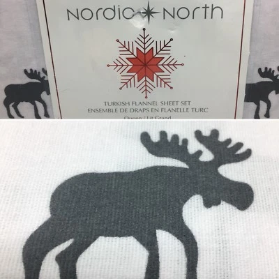 Juego de sábanas Nordic North Gray Moose REINA franela turca invierno cabaña albergue XDeep Foto 1 de 4