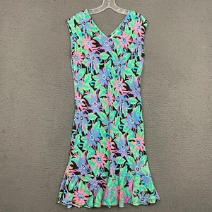 Rainbow Jo Dress Womens Medium Colorful Floral Rayon Hawaiian Aloha Tropical - Picture 1 of 9