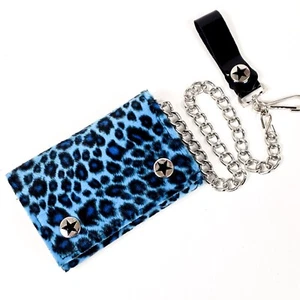 Leopard Bikers wallet with chain Punk Rock Goth Rockabilly Red Brown Green Blue - Picture 1 of 22