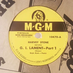 HARVEY STONE G.I. Lament Part 1+2 MGM 10470 E+ 78RPM HEAR - Picture 1 of 1