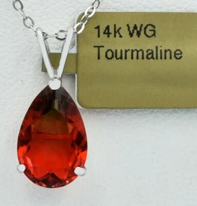 TOURMALINE 3.45 Cts GEMSTONE PENDANT 14k WHITE GOLD * New With Tag * - Picture 1 of 4
