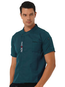 Men Chef Coat Jacket Short Sleeve Oblique Collar Restaurant Kitchen Chef Uniform